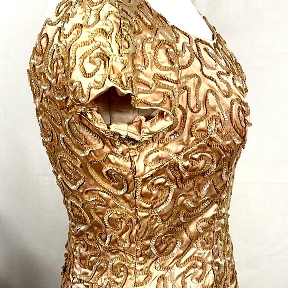Emma Domb Dress Sz S/M Light Copper Sequin Embellished Midi Party Union Made - Picture 4 of 7
